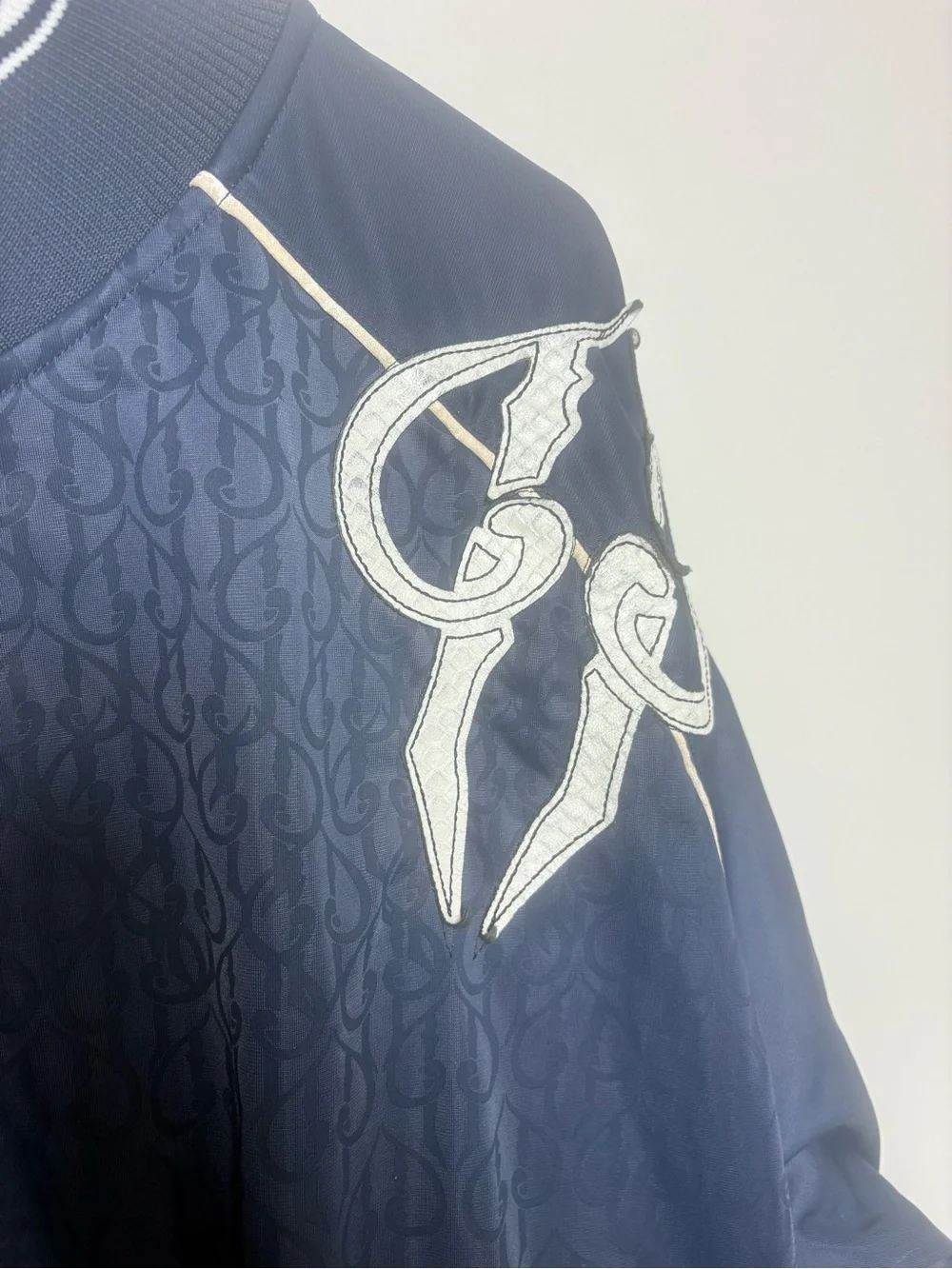 Pelle Pelle Navy Blue Bomber Jacket with White Trim..Vintage!